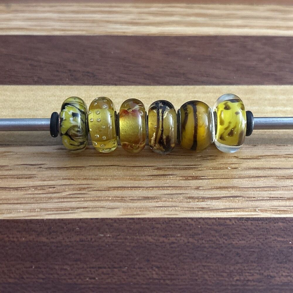 Lot Of 6 Yellow Hue Beads, Trollbead Style